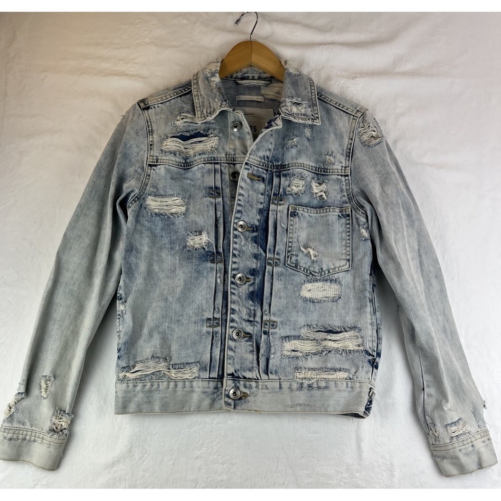 Original‎ Denim 1975 Pop Rockabilly Frayed Distress Blue Denim Jacket Small